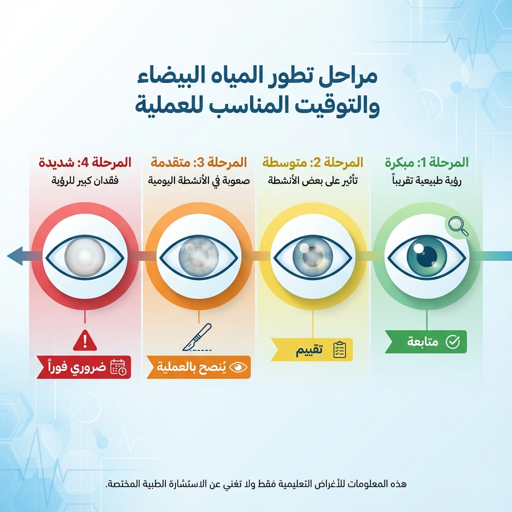 مراحل تطور المياه البيضاء والتوقيت المناسب للعملية