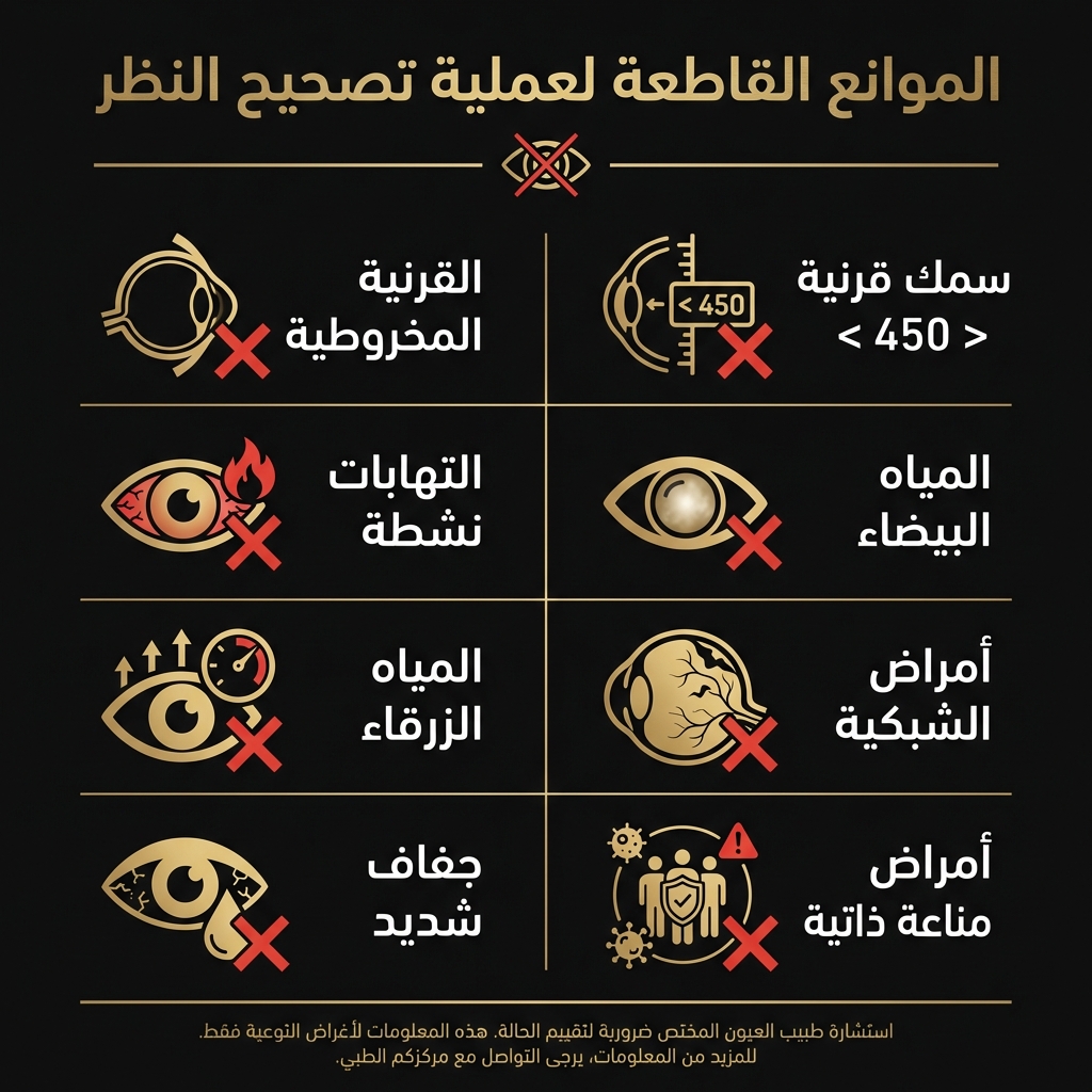 الموانع القاطعة لعملية تصحيح النظر بالليزر - 8 موانع رئيسية