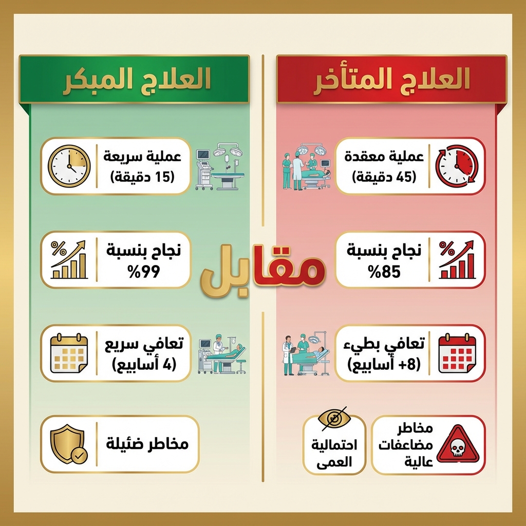 مقارنة بين العلاج المبكر والعلاج المتأخر للمياه البيضاء