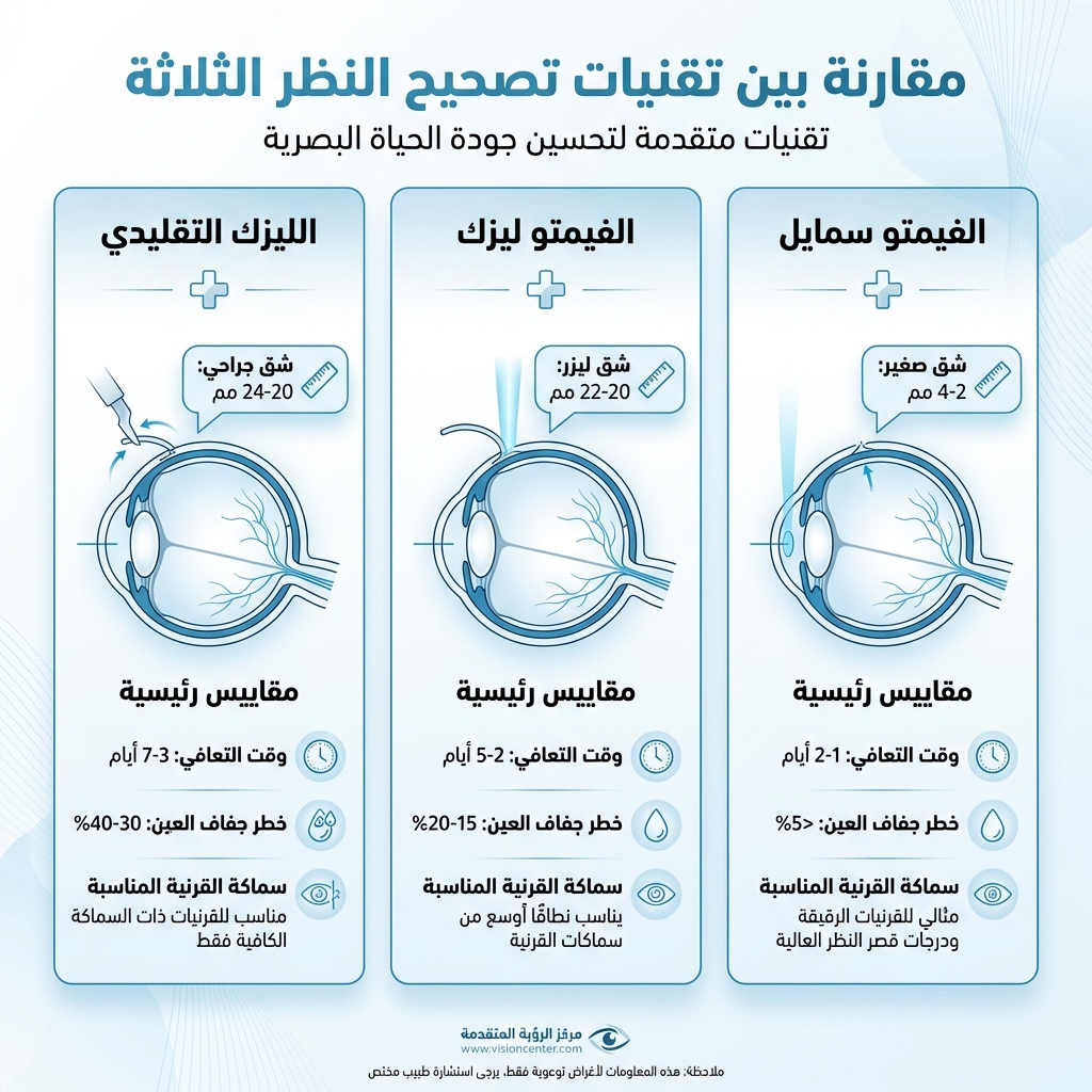 مقارنة بين الليزك التقليدي والفيمتو ليزك والفيمتو سمايل