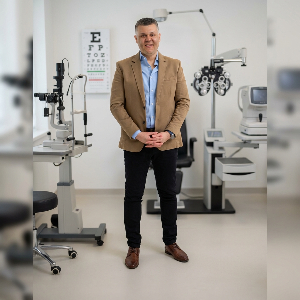 د. عمرو الأمين - استشاري طب وجراحة العيون في عيادته بمصر الجديدة